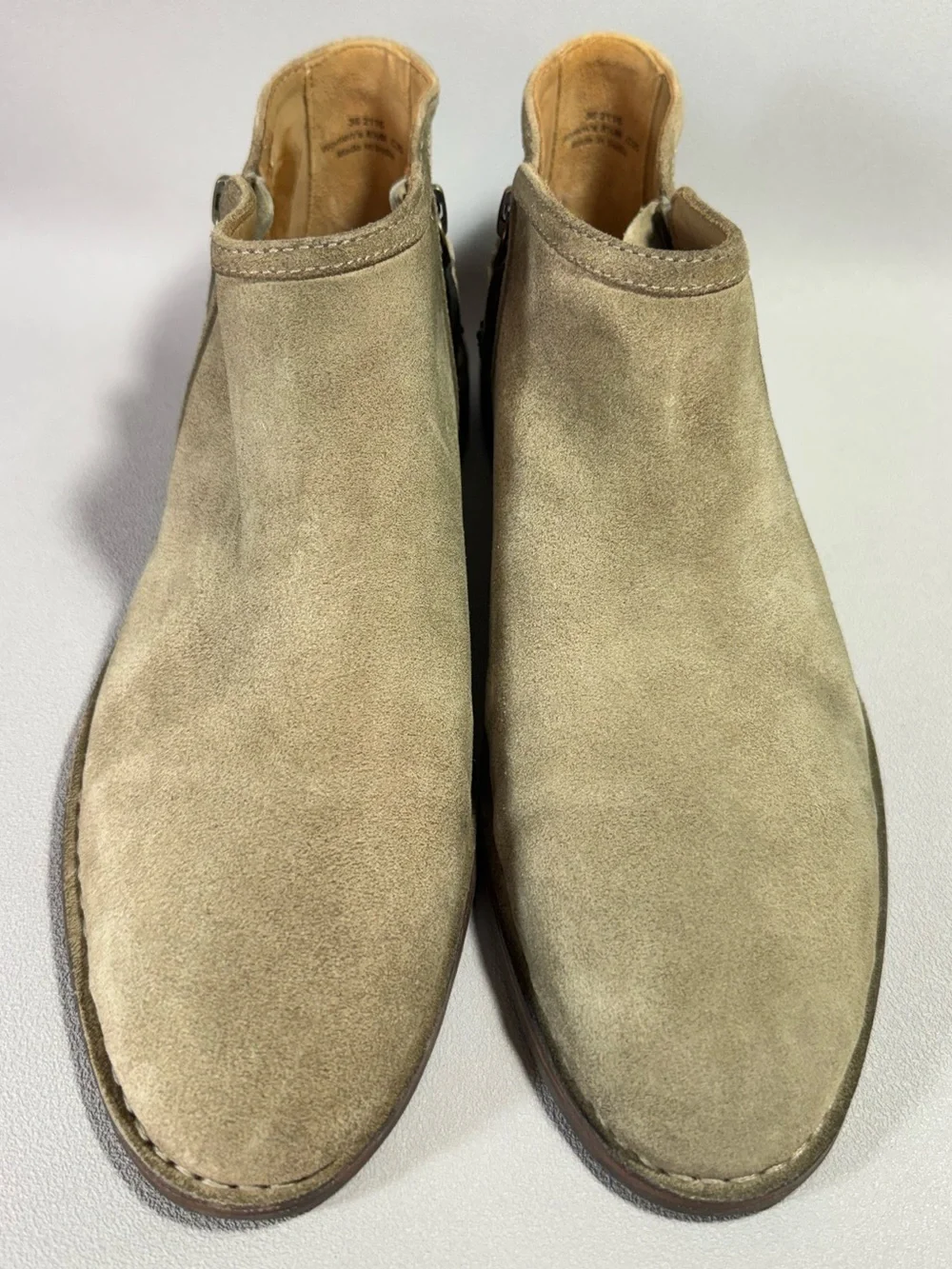 Trask Aubrey Taupe Suede Leather Side-Zip Ankle Boots